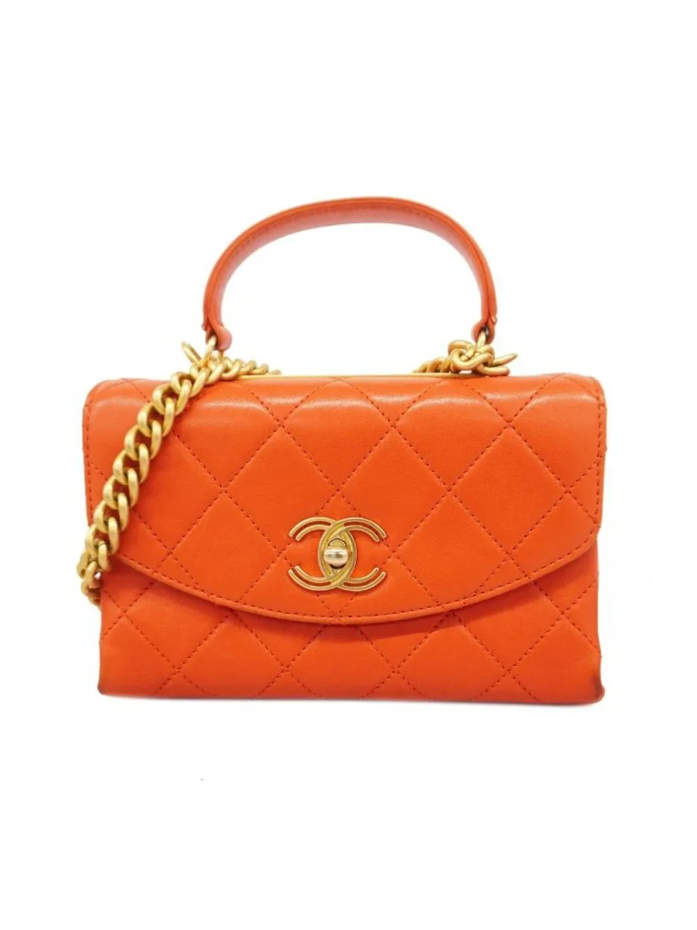 Chanel Handbag Quilted Trendy CC Lambskin Red Gold 2-Way Bag